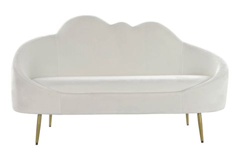 Canapé De Salon  En Polyester Blanc Et Métal Doré  - Longueur 155  X Profondeur  75 X Hauteur  92 Cm