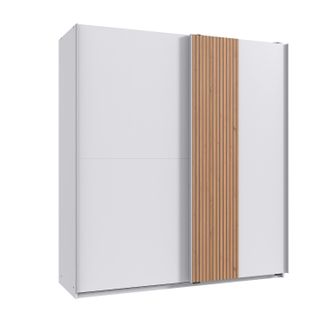 Armoire à Portes Coulissantes Coloris Blanc, Imitation Chêne Artisan -  L. 180  X H. 198 X P. 65  Cm