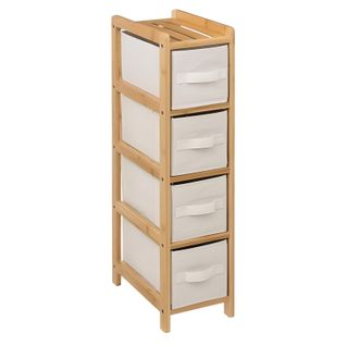 Etagère Avec 4 Tiroirs En Polyester Et Bambou Coloris Lin/naturel - L. 33 X H. 19 X P. 78.5 Cm