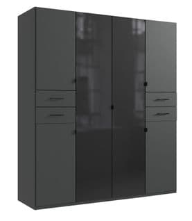 Armoire, placard coloris Graphite et verre noir - Longueur 180  x Hauteur 208 x Profondeur 58 cm 