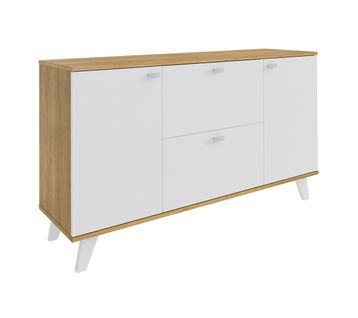 Buffet, Commode En Bois Coloris Blanc / Chêne - Longueur 140 X Profondeur 40 X Hauteur 75 Cm