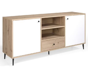 Buffet, Commode En Bois Coloris Chêne/blanc Avec Pieds En Métal Laqué Noir