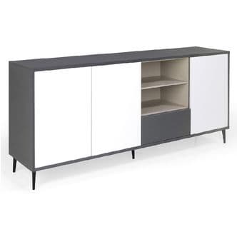 Buffet, Commode En Bois Coloris Anthracite/blanc Avec Pieds En Métal Laqué Noir