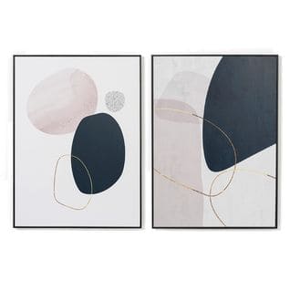 Ensemble De 2 Tableaux Imprimés Forme Noire Et Rose Avec Un Cadre En Bois Noir