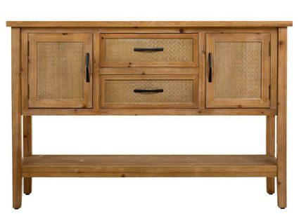 Meuble Console, Table Console En Bois Naturel Et Métal Avec 2 Portes Et 2 Tiroirs