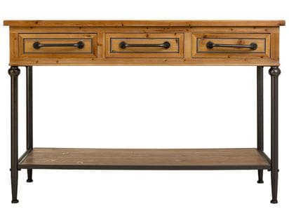 Meuble Console, Table Console En Bois  Naturel Et Métal Avec 3 Tiroirs  - L. 122 X P. 40 X H. 80 Cm