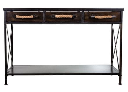 Meuble Console, Table Console Avec 3 Tiroirs En Métal Coloris Noir -  L. 125 X P. 42 X H. 81 Cm