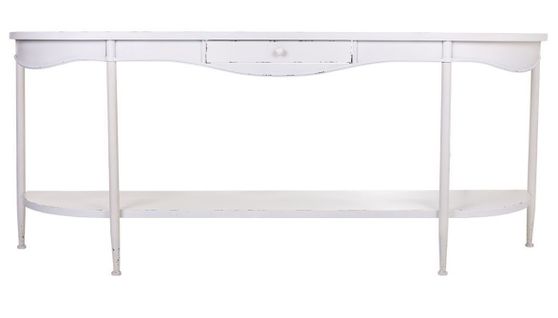 Meuble Console, Table Console Avec 1 Tiroir En Métal Coloris Blanc -  L. 195  X P. 41 X H. 82 Cm
