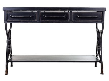 Meuble Console, Table Console Avec 3 Tiroirs En Métal Coloris Noir  - L. 122  X P. 43 X H. 81 Cm