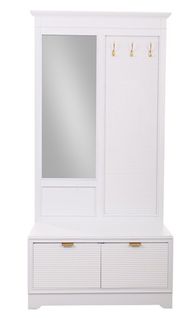 Meuble Console, Table Console En Bois Avec 2 Tiroirs Et Miroir Coloris Blanc