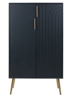 Armoire, Placard En Bois Et Métal Coloris Noir Et Doré - L. 75  X P. 37 X H. 126,50 Cm