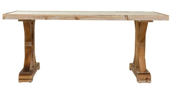 Table De Salon Rectangulaire En Bois Coloris Naturel, Blanc Vieilli