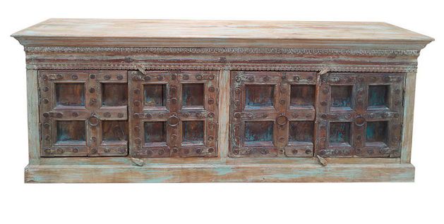 Buffet, Meuble De Rangement En Bois Coloris Marron Vieilli - L. 210 X P. 48  X H. 90  Cm