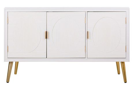 Buffet, Meuble De Rangement En Bois Avec 3 Portes Coloris Blanc - L. 120 X P. 41,5 X H. 71 Cm