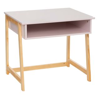 Table Du Bureau, Meuble De Bureau Coloris Rose Et Naturel - L. 58  X P. 46  X H. 52  Cm
