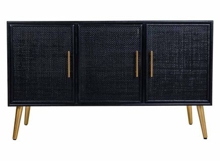 Buffet, Meuble De Rangement En Bois Avec 3 Portes Coloris Noir - L. 120 X P. 41,5 X H. 71 Cm