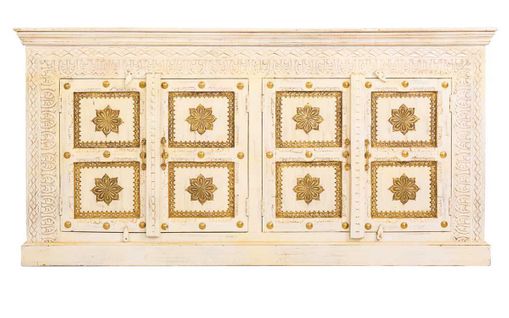 Buffet, Meuble De Rangement En Bois Avec 4 Portes Coloris Blanc - L. 180 X P. 40 X H. 90 Cm