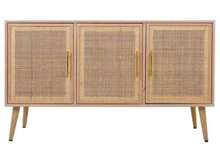 Buffet, Meuble De Rangement En Bois Avec 3 Portes Coloris Naturel  - L. 120 X P. 41,5 X H. 71 Cm