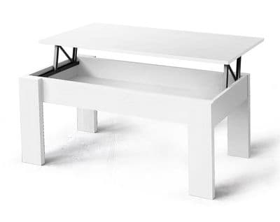 Table Basse, Table De Salon Relevable En Bois Coloris Blanc - L. 100 X P. 50 X Hauteur 45/57 Cm