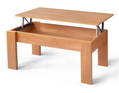 Table Basse, Table De Salon Relevable En Bois Coloris Cerisier - L. 100 X P. 50 X Hauteur 45/57 Cm
