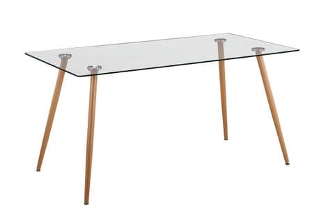 Table à Manger, Table De Repas En Verre Et Pieds Métal Coloris Chêne Cambrian - L. 140 X P. 80 cm