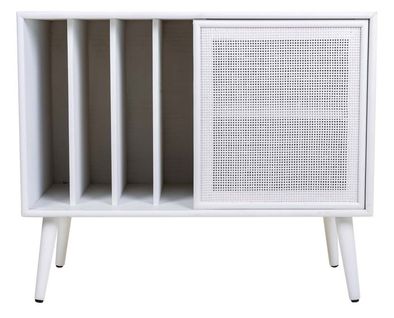 Meuble Bas, Meuble De Rangement En Bois Et Grillage Coloris Blanc - L. 80 X P. 38 X H. 67 Cm