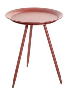 Table D'appoint Ronde Coloris Rouge En Métal Laqué  - Diamètre 38 X Hauteur 47 Cm