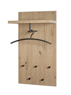 Garderobe Murale, Patère Murale En Bois Coloris Chêne Clair Et Métal Noir