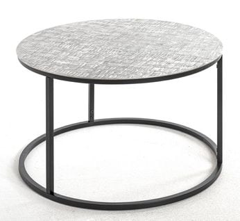 Table D'appoint Ronde En Métal Noir Et Aluminium Argenté - Diamètre 59 X Hauteur 37 Cm