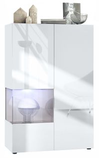 Vitrine Blanc Mat Et Brillant Insertion Sable Laquée (lxhxp) : 91,5 X 136,5 X 37 Cm + LED Blanc