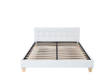 Lit Avec Sommier + Tête De Lit Capitonnee Couleur Blanc + Pieds En 10 Cm Pour Matelas En 160x200