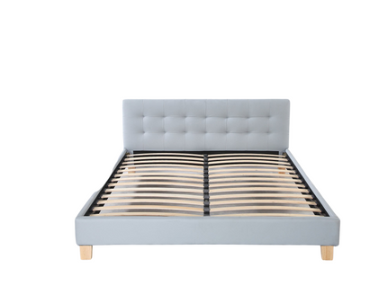 Lit Avec Sommier + Tête De Lit Capitonnee Gris + Pieds En 10 Cm Pour Matelas En 90x190 - 13 Lattes