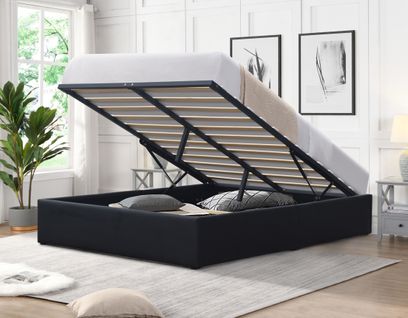 Lit Coffre Loris Noir + Pieds Pour Matelas 120x190 Cm - 2 X 12 Lattes