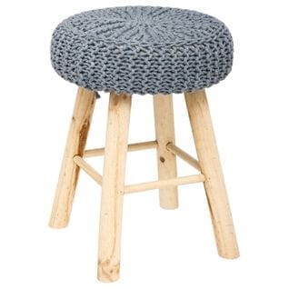 Tabouret Assise Tricot Suzette - H. 43 Cm - Gris