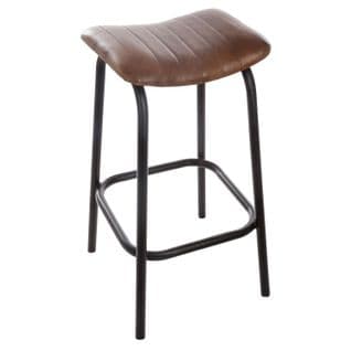 Tabouret De Bar En Cuir Rétro - H. 75 Cm - Marron