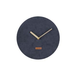 Horloge Murale En Velours Côtelé Corduroy - Diam. 25 Cm - Bleu Foncé