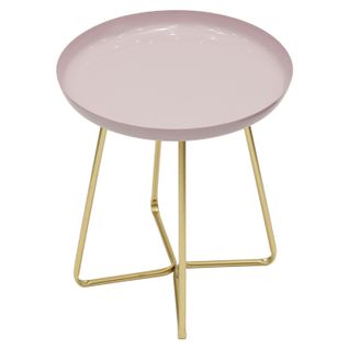 Table D'appoint En Métal Design Glossy - Diam. 40 X H. 48 Cm - Rose Pastel