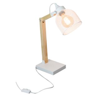Lampe De Bureau Inclinable En Bois Et Métal - H.38 Cm - Blanc