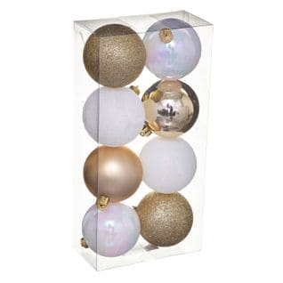 Kit De Décorations Pour Sapin De Noël - 8 Pièces - Doré Et Blanc