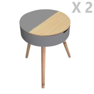 2 Tables De Nuit Coffre Scandinave - Diam. 45 Cm - Gris