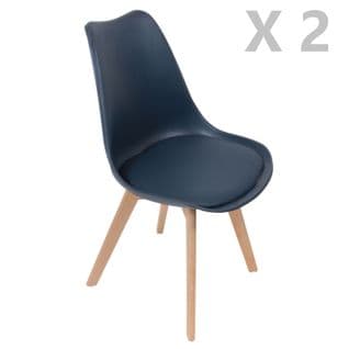 2 Chaises Design Scandinaves Rembourrées Cocooning - Bleu Foncé