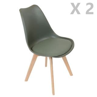 2 Chaises Design Scandinaves Rembourrées Cocooning - Vert Kaki