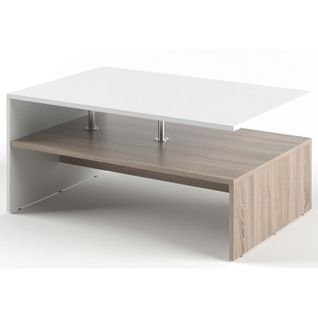 Table Basse Rectangulaire Design Scandinave Isidor - L. 90 X H. 60 Cm - Couleur Bois Et Blanc