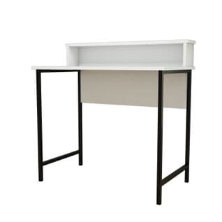 Bureau En Mélaminé Et Métal Avec Niche De Rangement - L.90 Cm - Blanc