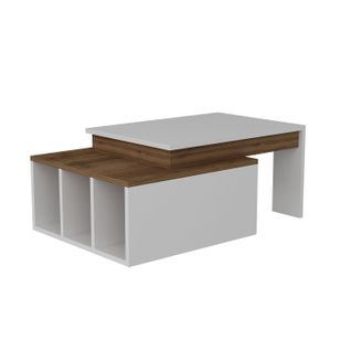 Table Basse Sur 2 Niveaux Avec 3 Niches De Rangement - Blanc Et Marron