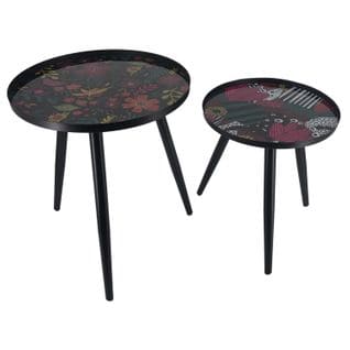 Duo De Tables Gigogne Olga - Noir Et Fleuri