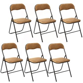 Lot De 6 Chaises Pliantes Effet Velours - Ocre Doré