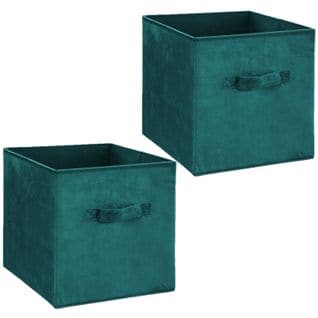 Lot De 2 Boites De Rangement Design Velours Mix N' Modul - L. 31 X L. 31 Cm - Bleu Canard