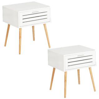 Lot De 2 Tables De Chevet Finja Avec 1 Tiroir En Bambou Et Mdf - Blanc Et Bois