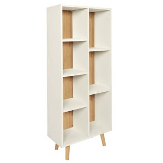 Bibliothèque 7 Niches De Rangement En Mdf Et Bois - Blanc Et Beige